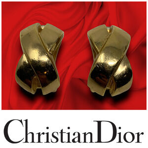 Vintage 1980's Christian Dior Gold Tone X Clip On Earrings Couture Runway Chunky